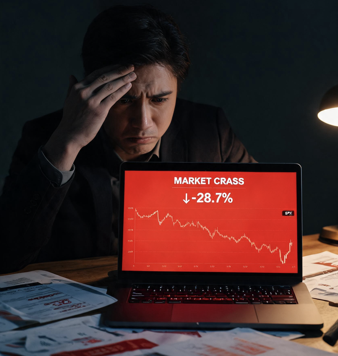 Investor reviewing stock charts with red warning signals